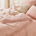 Andency Pink Queen Size Comforter Set With Sheets - 7 Pieces Boho Tassel Bed In A Bag Soft Lightweight Bedding Sets, Pink Fringe Bed Set With Comforter, Sheets, Pillowcases & Shams