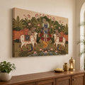 Soulabiti Shrinathji Shreenathji Pichwai Canvas Painting, Traditional Krishna Wall Art With Cows & Lotus, Ready To Hang Stretche