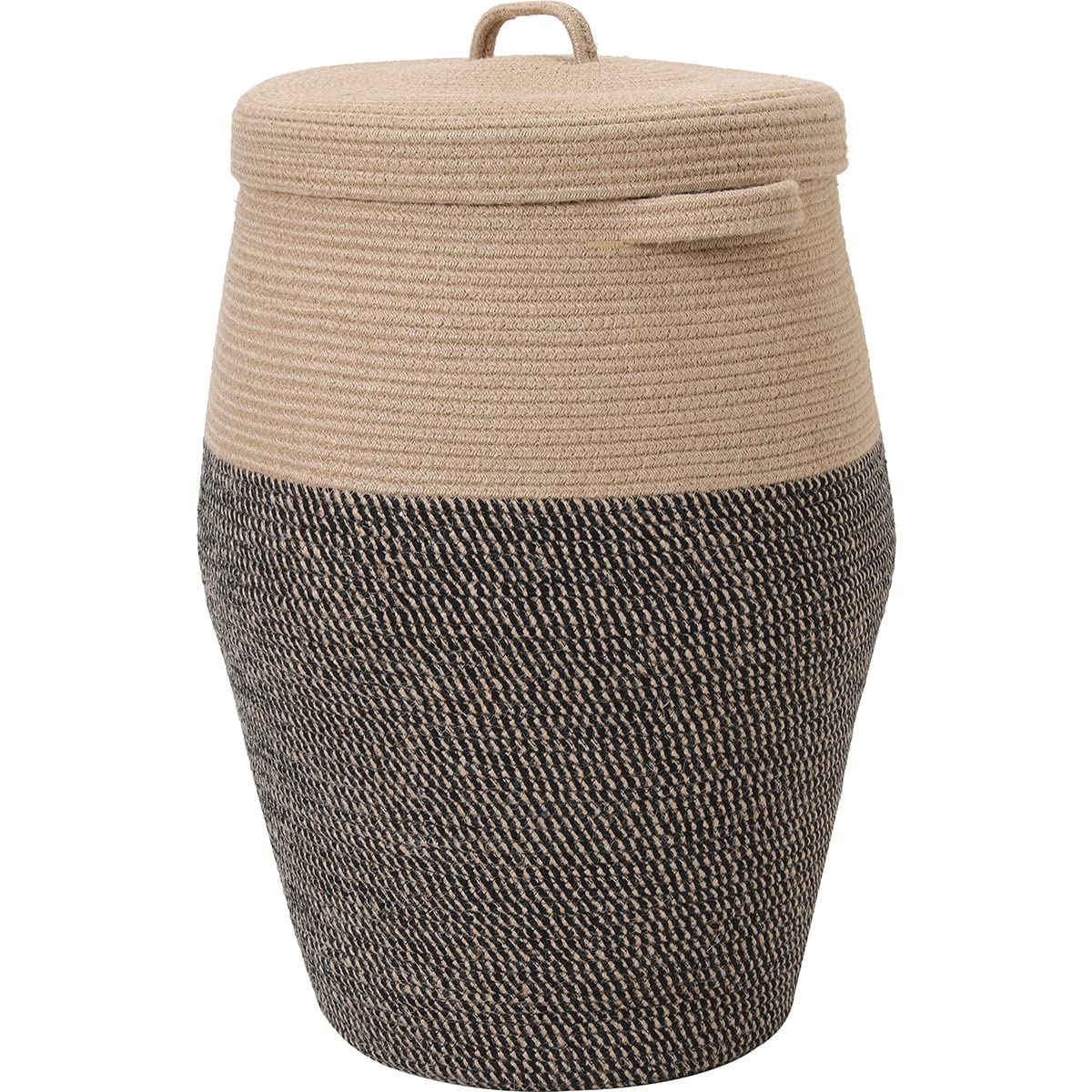 26'X20' Tall Extra Large Storage Basket With Lid, Jute Cotton Rope Storage Baskets, Woven Hamper With Cover, Clothes Storage B