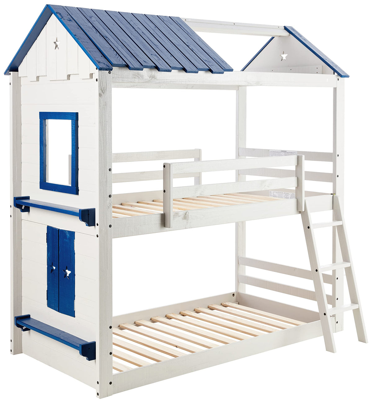 DONCO Kids Stargazer Novelty Twin Over Twin Bunkbed in Light Grey & Blue Finish