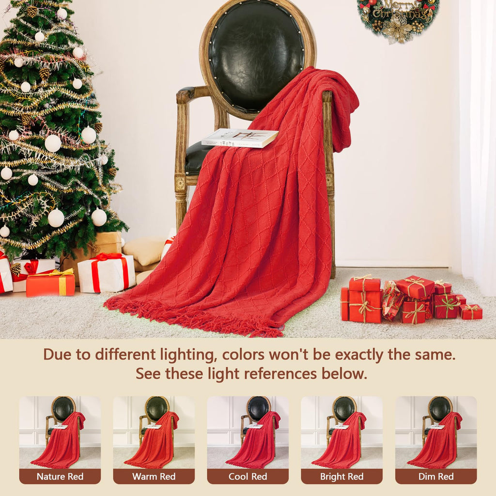 Inhand Christmasthrow Blankets For Couch, Gifts For Women Cozy Home Decor Knit Blanket, Red Lightweight Decorative Blankets And