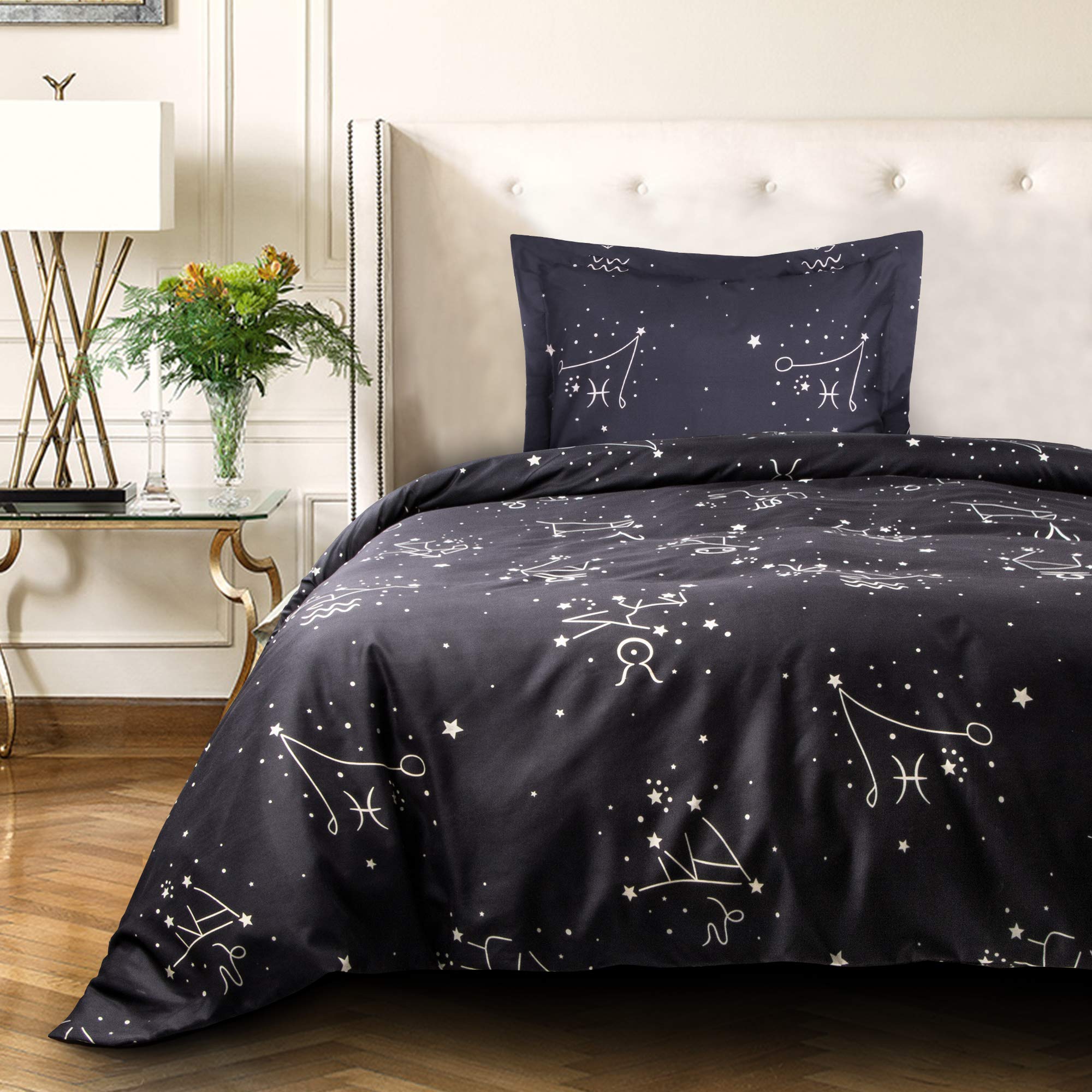 Ntbay Microfiber Twin Duvet Cover Set, 2 Pieces Ultra Soft Constellation Printed Comforter Cover Set With Zipper Closure And Cor