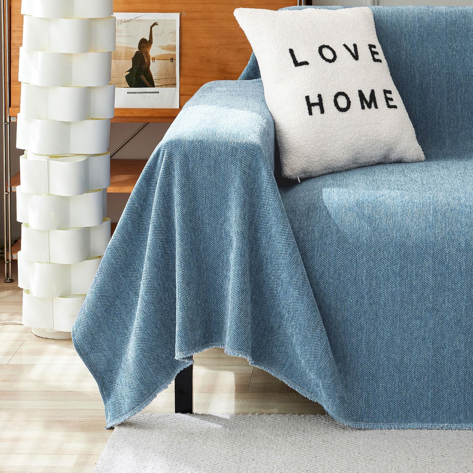 Handontime Couch Slipcover Dog Sofa Covers Boho Couch Cover For Dogs Blue Sofa Throw Cover Bohemian Sofa Covers For 3 Cushion Couch Herringbone Sectional Couch Cover Slipcovers For Sofas, 91' X150'