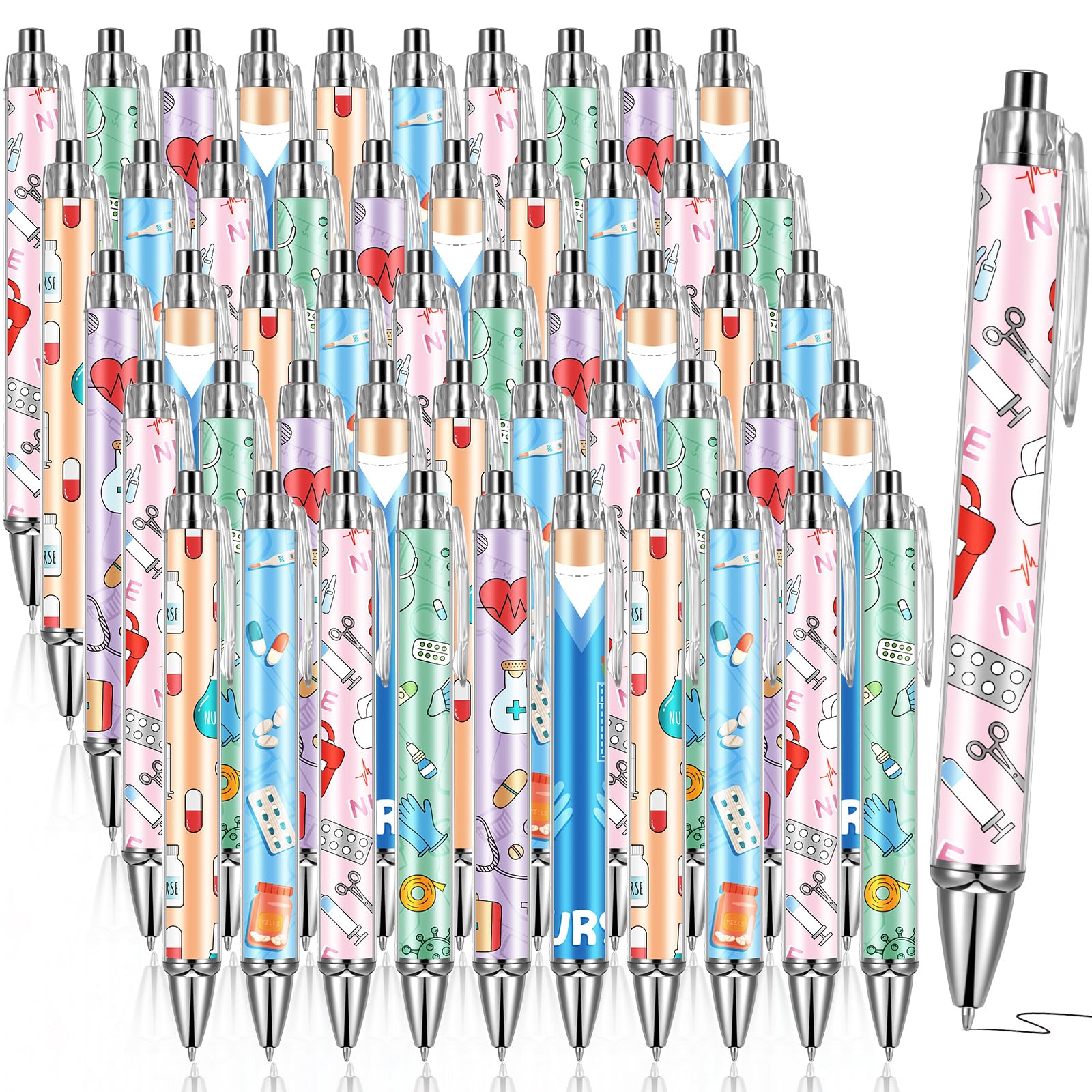 Thenshop Funny Nurse Pens Lovely Cartoon Ballpoint Black Ink Retractable Press Nursing Pen for Appreciation Gifts Labor and Deli