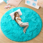 junovo Round Rug 6x6 Feet Fluffy Soft Area Rugs for Kids Girls Room Princess Castle Plush Shaggy Carpet Cute Circle Nursery Rug 