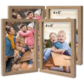 ORIVAN 2 Pack 4x6 Double Picture Frames Hinged Folding Photo Frames with Glass Vertical Stand Frames (Grain)