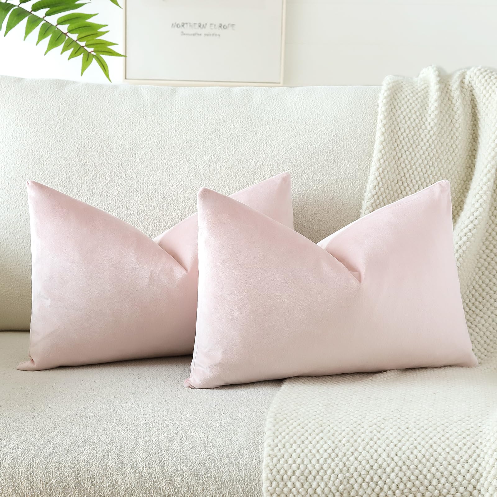 Otostar Pack Of 2 Velvet Soft Solid Decorative Throw Pillow Covers 16 X 24 Inch Pillow Covers Lumbar Cushion Case Couch Pillowcases For Sofa Bed Home Decor (Babypink)