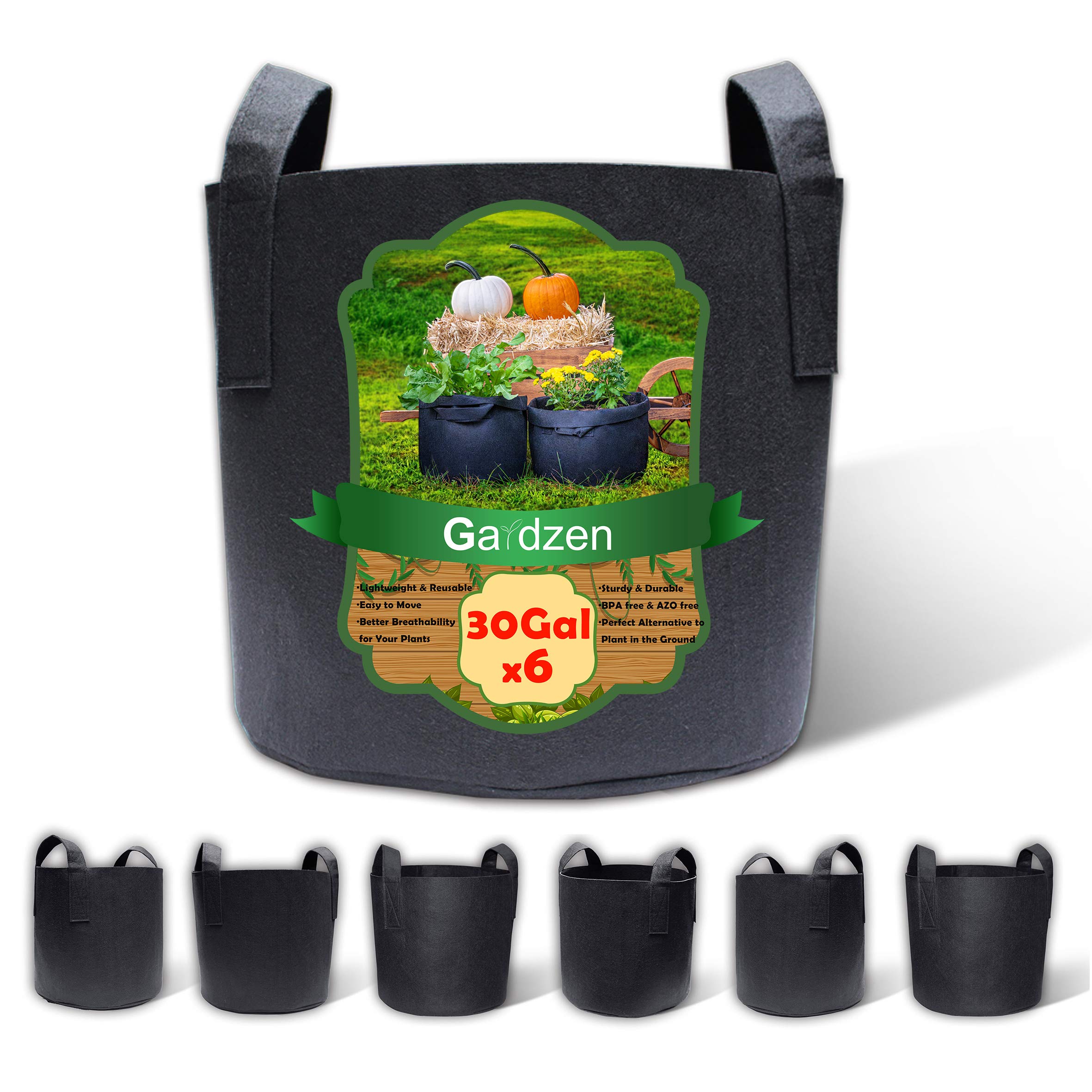 Gardzen 6-Pack 30 Gallon Grow Bags, Aeration Fabric Pots With Handles