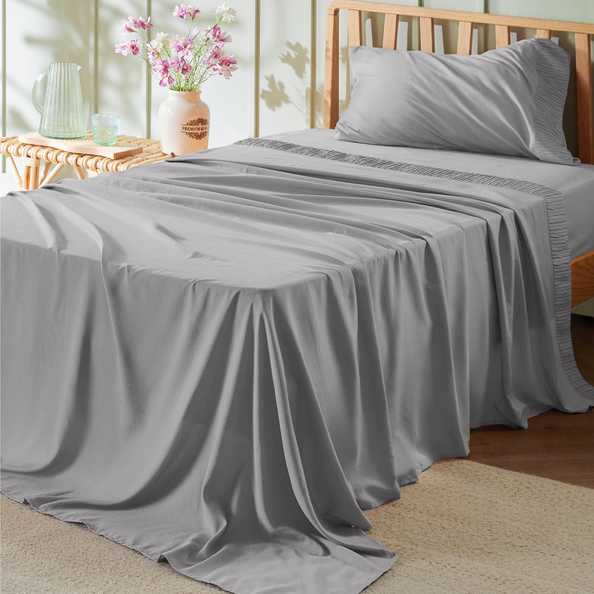 Bedsure Full Size Sheet Sets - Soft Sheets For Full Size Bed, 4 Pieces Hotel Luxury Grey Sheets Full, Easy Care Polyester Microf