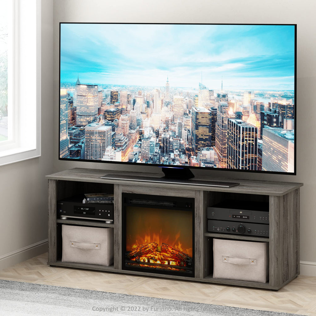 Furinno Classic 60 Inch Tv Stand With Fireplace, French Oak Grey