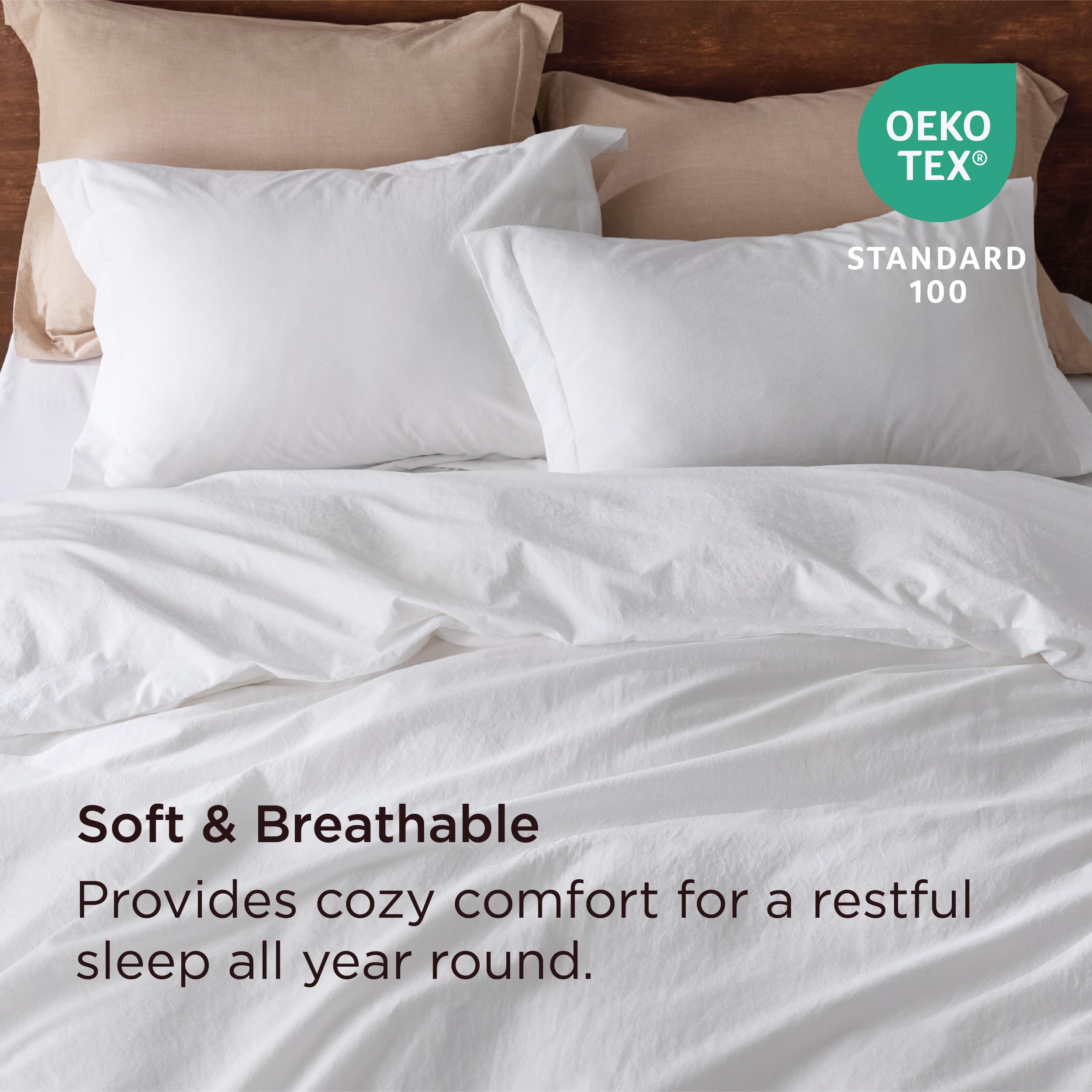 Bedsure 100% Washed Cotton Duvet Cover Queen - Bright White Minimalist Duvet Cover Linen Like - 3 Pieces Gentlesoft™ Plain Simple Cotton Bedding Set With 2 Pillow Shams (Bright White, Queen, 90'X90')