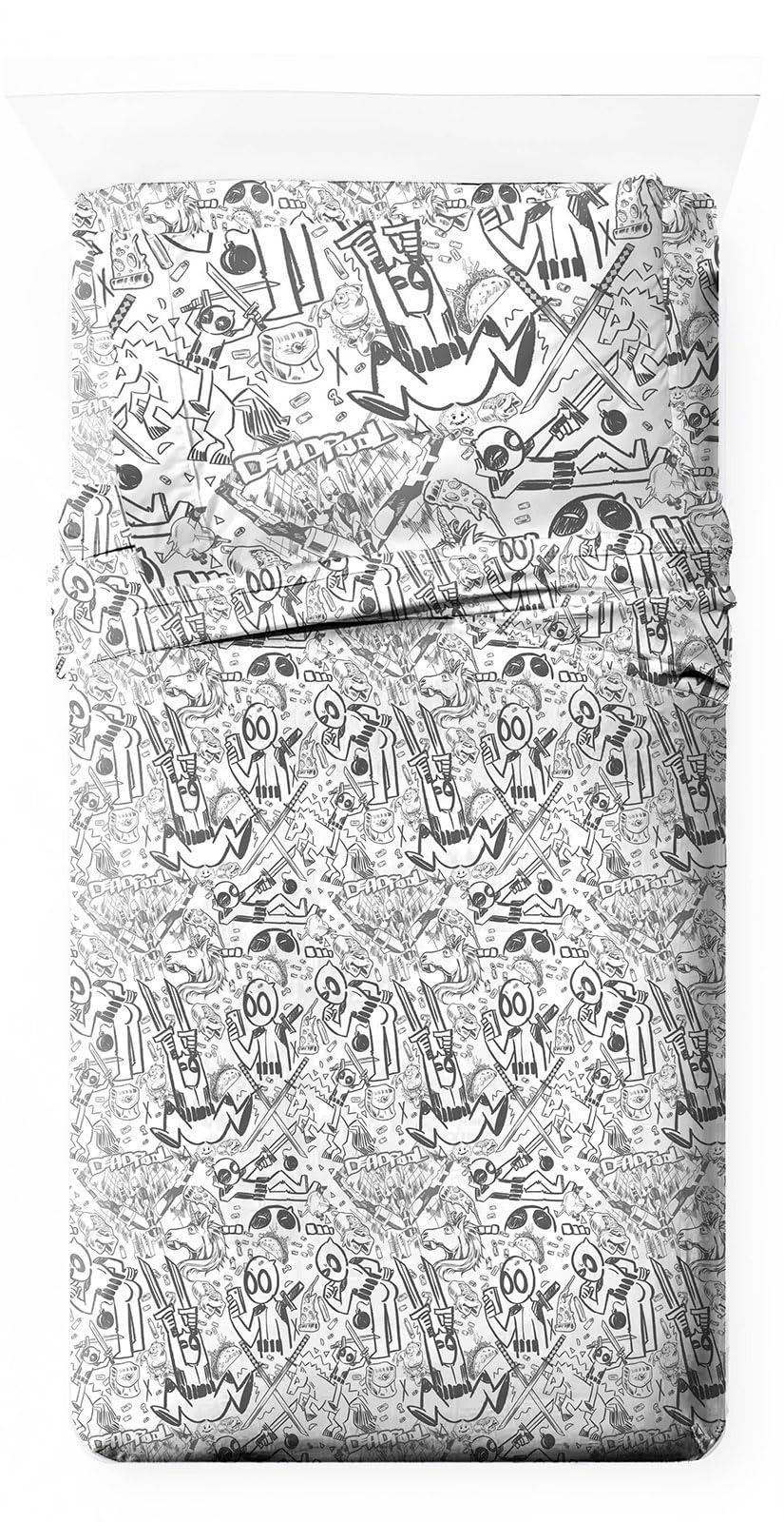 Jay Franco Marvel Deadpool Comic Sketch Twin Size Sheet Set - Super Soft 3 Piece Bedding Set - Microfiber Sheets Includes Revers