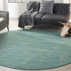 Nourison Essentials Indoor/Outdoor Blue Green 8' X Round Area -Rug, Easy -Cleaning, Non Shedding, Bed Room, Living Room, Dining Room, Backyard, Deck, Patio (8 Round)