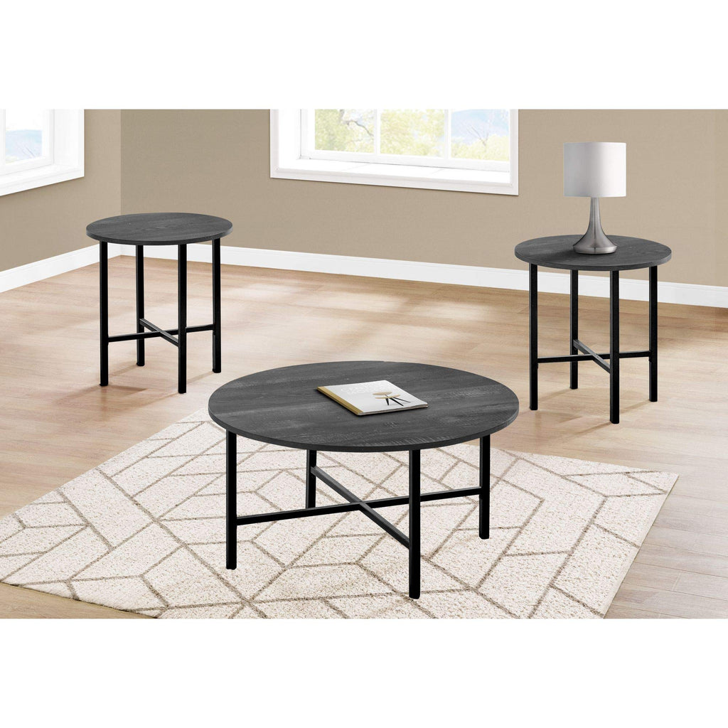 Monarch Specialties Coffee Set of 3 for Living Room Round Metal Legs Includes Cocktail 2 End Ocassional Table Set, Black