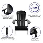 Flash Furniture Charlestown Commercial Folding Adirondack Chair - Black - Poly Resin - Indoor/Outdoor - Weather Resistant