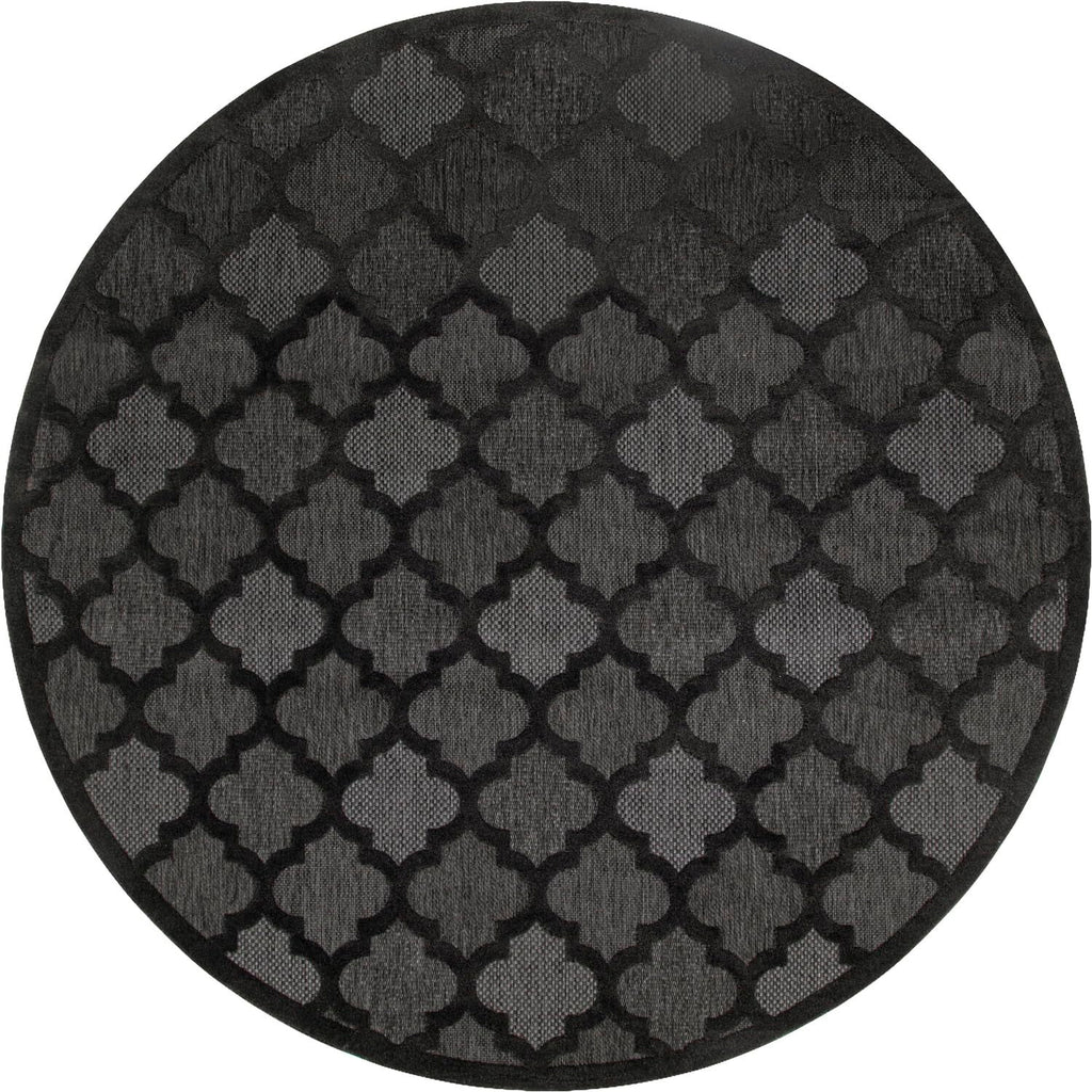 Nourison Easy Care Indoor/Outdoor Charcoal Black 10' X Round Area Rug, Easy Cleaning, Non Shedding, Bed Room, Living Room, Dining Room, Backyard, Deck, Patio (10 Round)