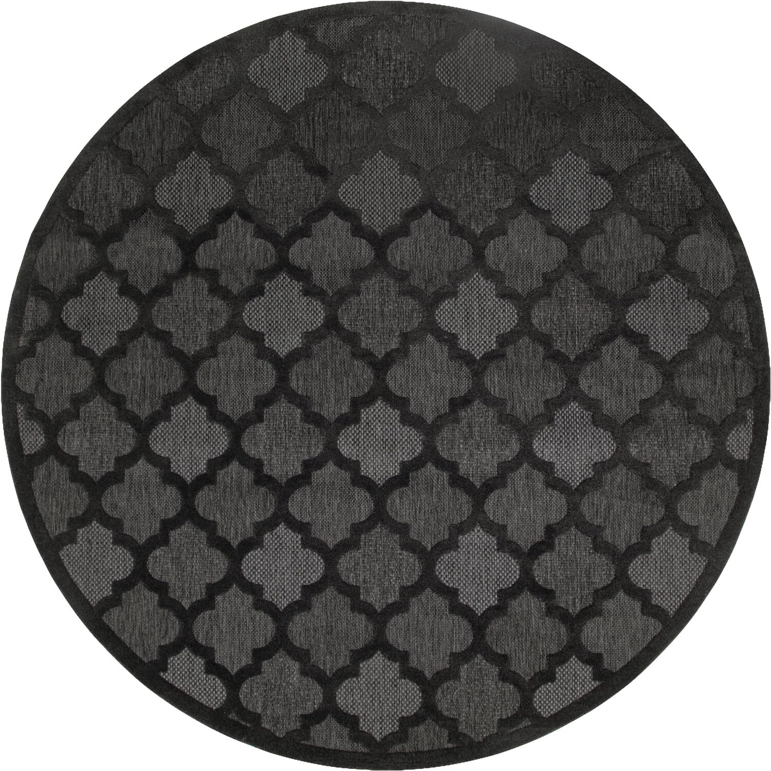 Nourison Easy Care Indoor/Outdoor Charcoal Black 10' X Round Area Rug, Easy Cleaning, Non Shedding, Bed Room, Living Room, Dining Room, Backyard, Deck, Patio (10 Round)