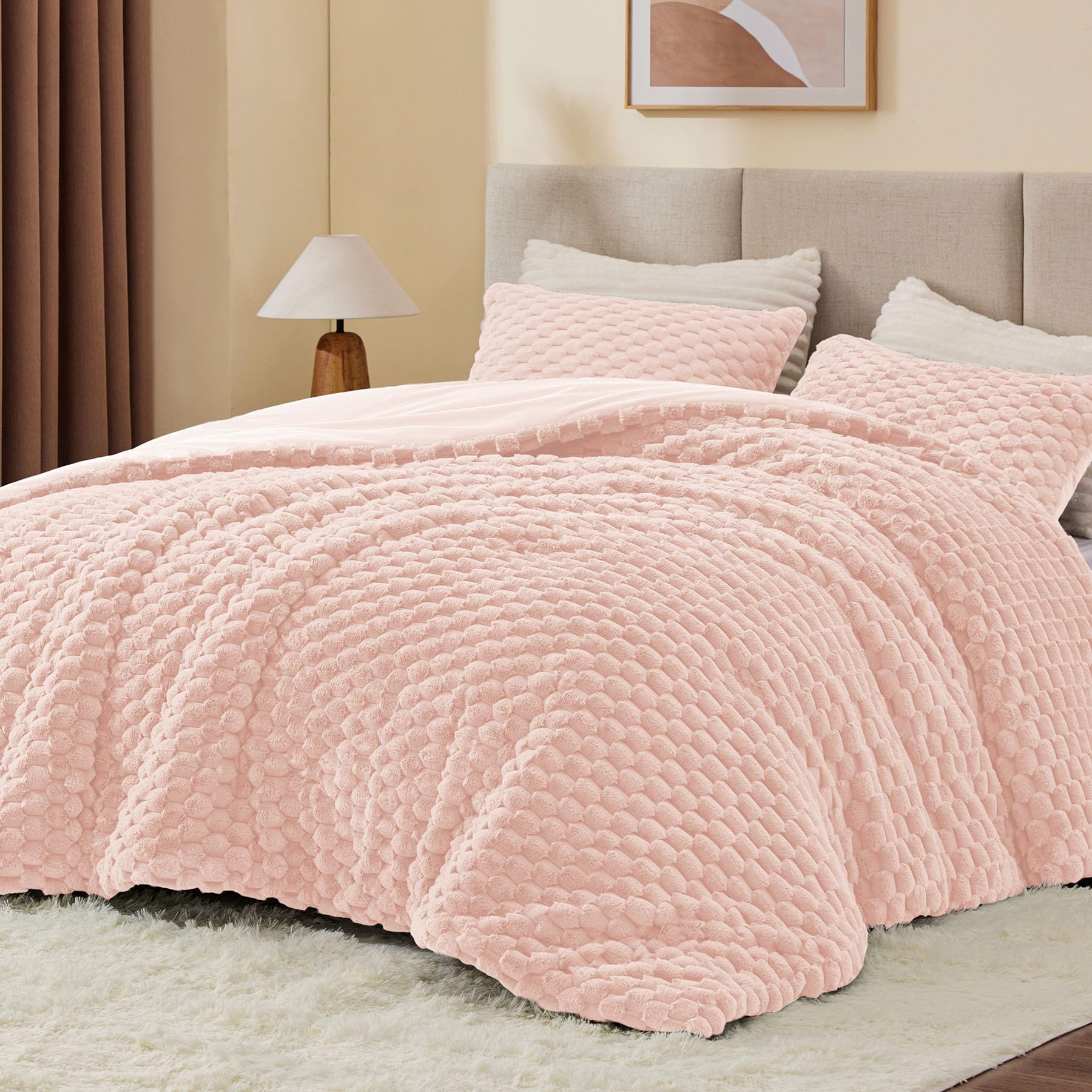 Bedelite Fluffy Twin Comforter Set - Pink Fleece Soft Comforter For Twin Size Bed, Luxury Warm Bedding Set For Winter, Fuzzy Bed