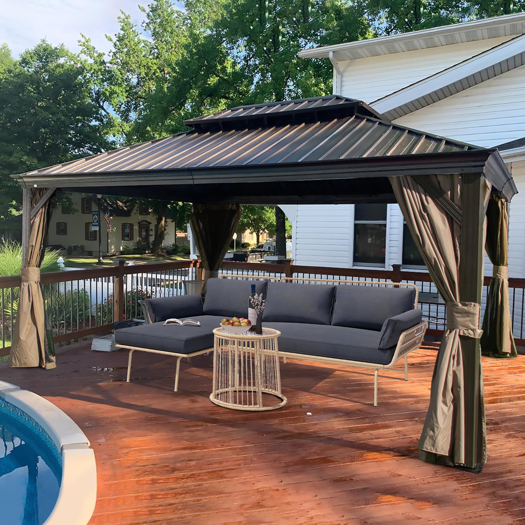 Domi Outdoor Living 12 X 16 Hardtop Gazebo, Outdoor Aluminum Frame Canopy With Galvanized Steel Double Roof, Outdoor Permanent M