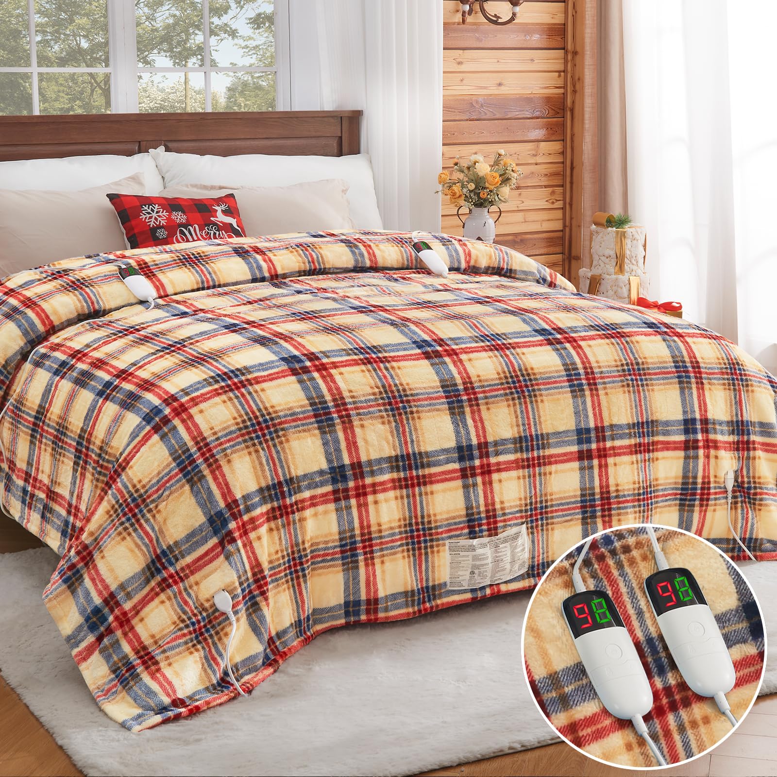 Heated Blanket Electric, Queen Size 84X90, Heating Blanket With 10 Heating Levels/8 Hours Auto Off/Dual Control For Bed, Plaid C