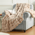 Plush & Plaid Faux Fur Throw Blanket For Couch Sofa, Fuzzy Soft Thick Bubble Blanket For Bedroom Living Room, 50 By 60 Inches, B