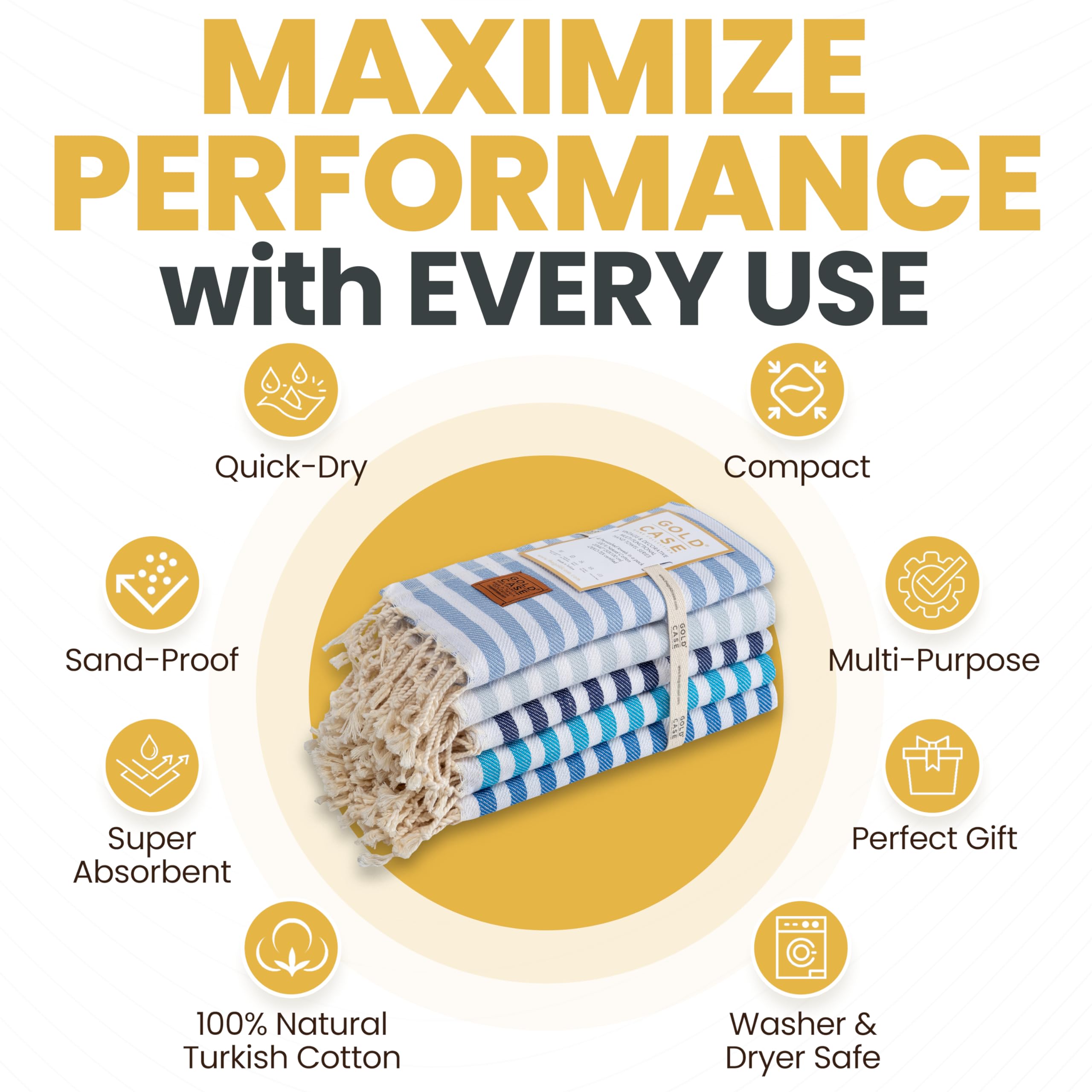 Gold Case Home Collection Myra Turkish Hand Towels For Bathroom Set Of 5-100% Cotton Bathroom Hand Towels - Kitchen Hand Towels