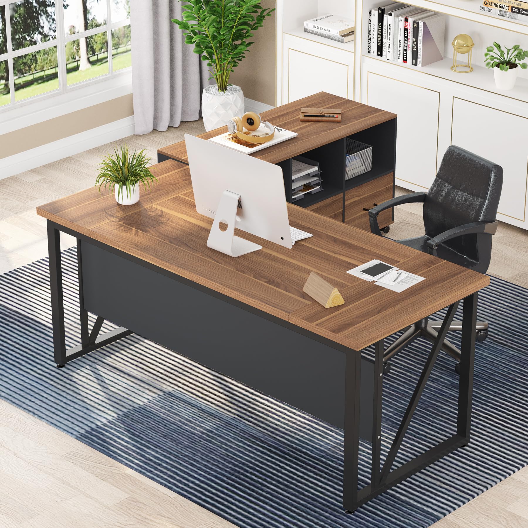 Tribesigns 63 inches Executive Desk and 47 lateral File Cabinet, L-Shaped Computer Desk Home Office Business Furniture with Draw