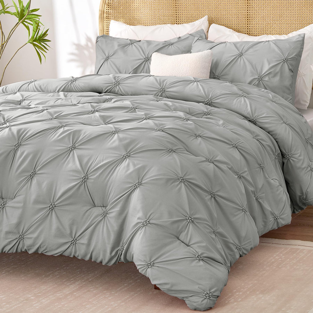 Bedelite Grey Twin Comforter Set For Girls - 2 Peices Boho Pintuck Bedding Comforter Sets, Lightweight Soft & Warm Twin Bedding