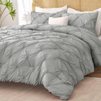 Bedelite Grey Twin Comforter Set For Girls - 2 Peices Boho Pintuck Bedding Comforter Sets, Lightweight Soft & Warm Twin Bedding