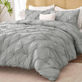 Bedelite Grey Queen Comforter Set - 3 Pieces Boho Pintuck Bedding Comforter Sets, Lightweight Soft & Warm Bed Comforter Queen Wi
