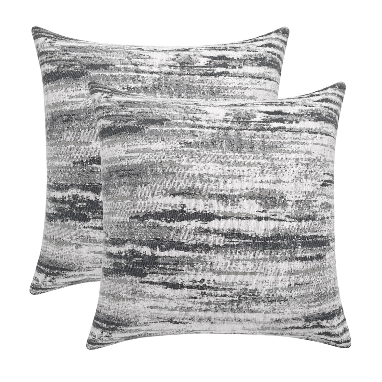 Romandeco Jacquard Chenille Striped Decorative Throw Pillow Covers For Couch Set Of 2, 24X24 Inches, Grey