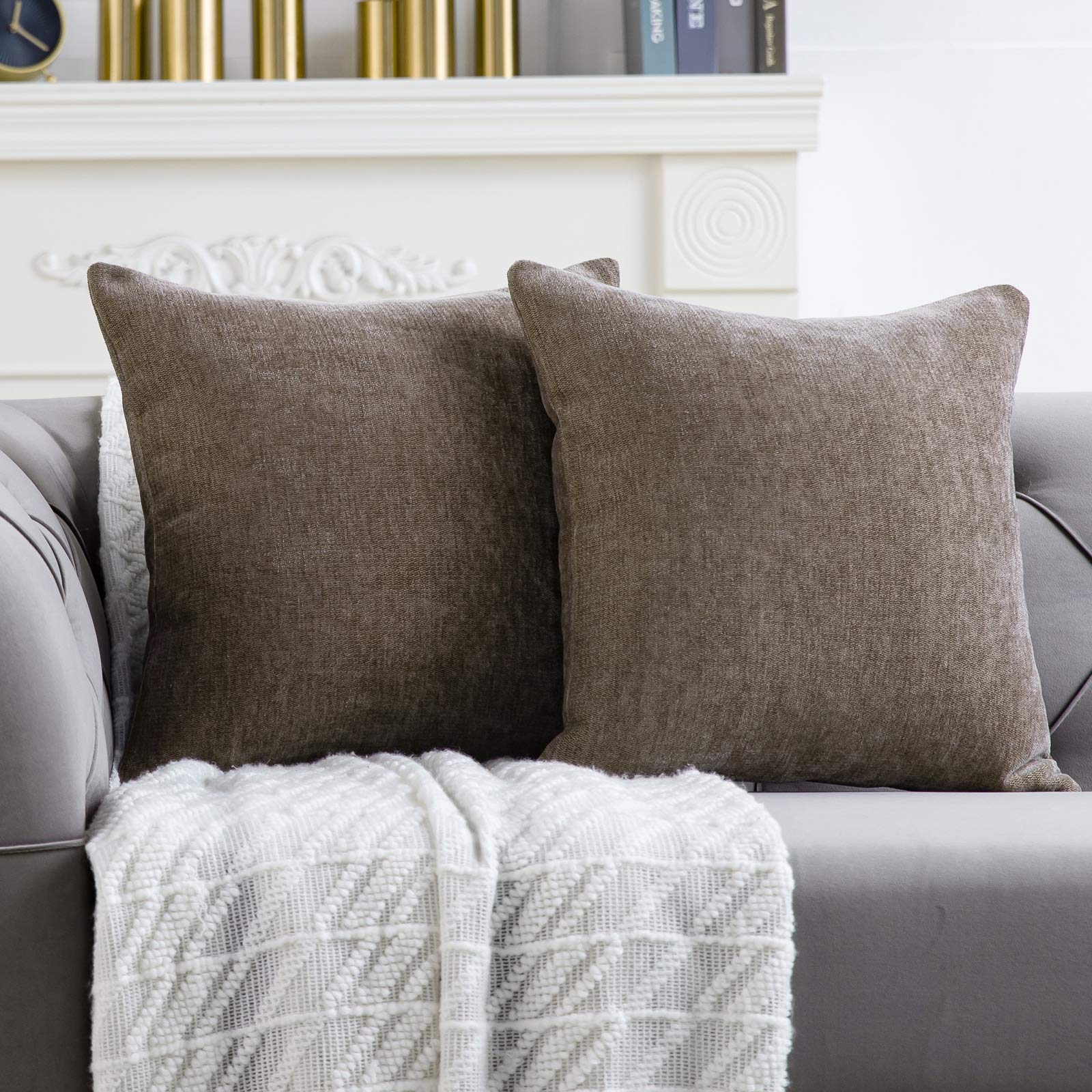Anickal Brown Grey Pillow Covers 18X18 Inch Set Of 2 Solid Rustic Farmhouse Decorative Throw Pillow Covers Square Cushion Case F