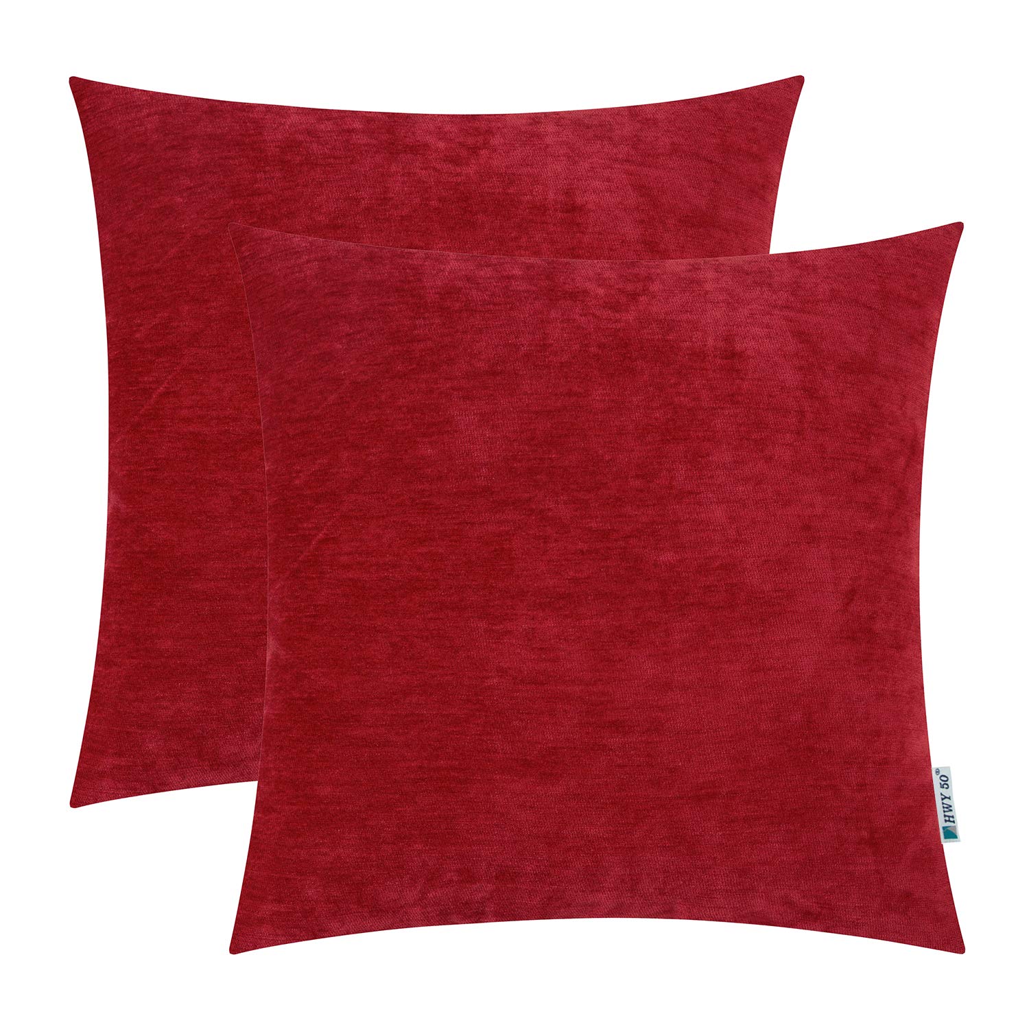Hwy 50 Red Decorative Throw Pillow Covers 20X20 Inch For Couch Sofa Living Room, Chenille Soft Comfy Solid Square Throw Pillows