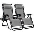 Best Choice Products Set of 2 Adjustable Steel Mesh Zero Gravity Lounge Chair Recliners w/Pillows and Cup Holder Trays - Ice Gra