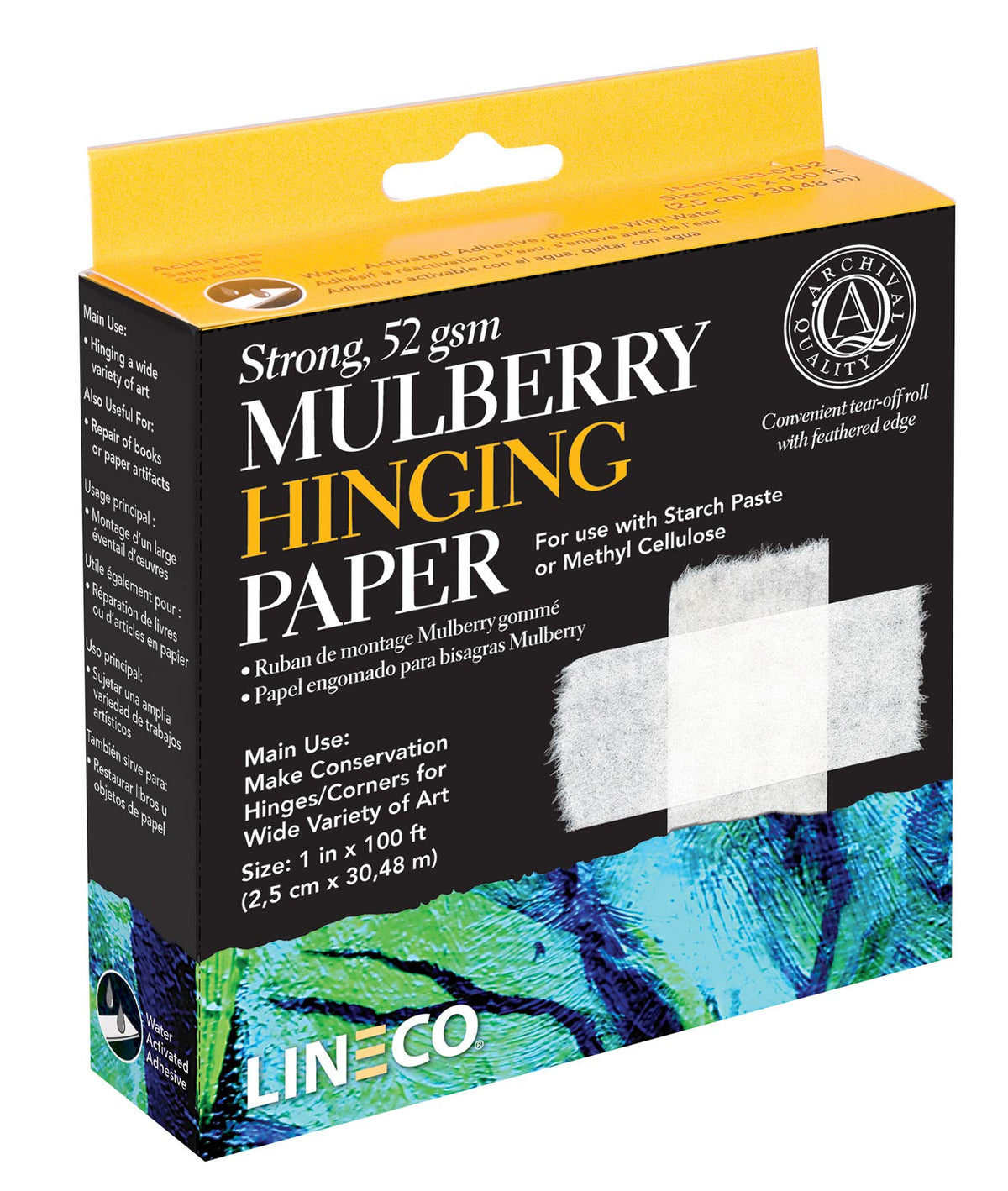 Lineco Mulberry Hinging Paper 1' X 100 Ft. Water-Activated For Making Conservation Hinges. Hinge Artwork, Craft, Digital Prints
