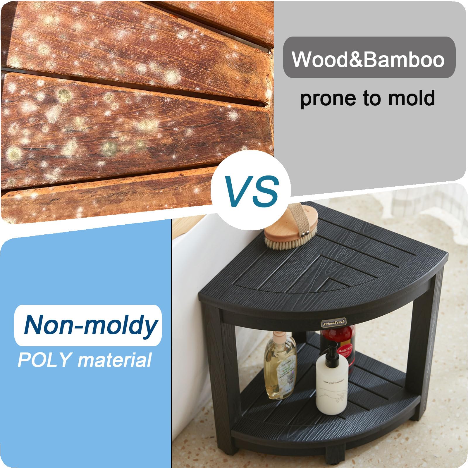 Shower Bench For Inside Shower, Poly Lumber Corner Shower Stool, Plastic Bathroom Bench Seat For Shaving Legs, Shower Chair Seat