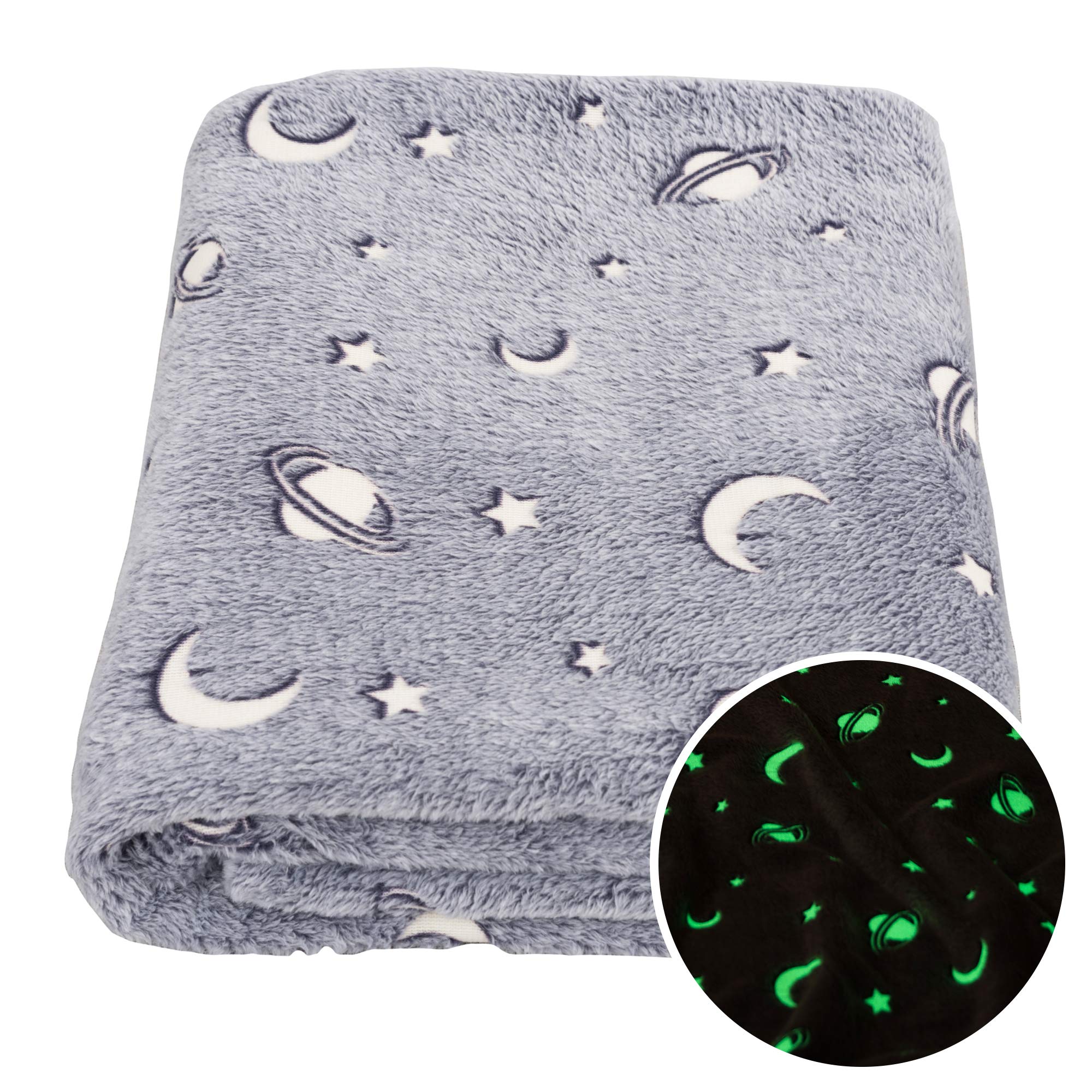 Sochow Glow In The Dark Throw Blanket 60 X 80 Inches, Galaxy Stars Pattern Soft Cozy Flannel Fleece Blanket For Boys Girls, All