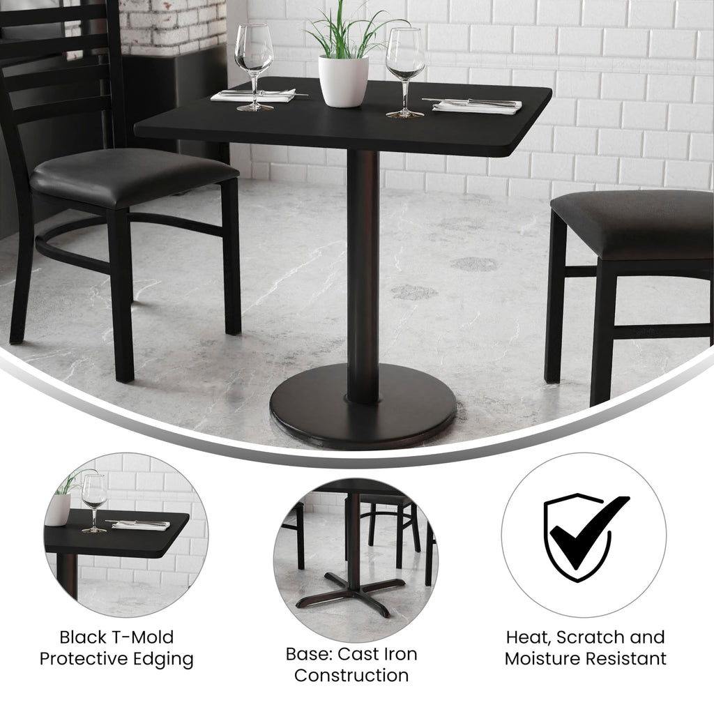 Flash Furniture Stiles 30'' Square Black Laminate Table Top with 18'' Round Table Height Base