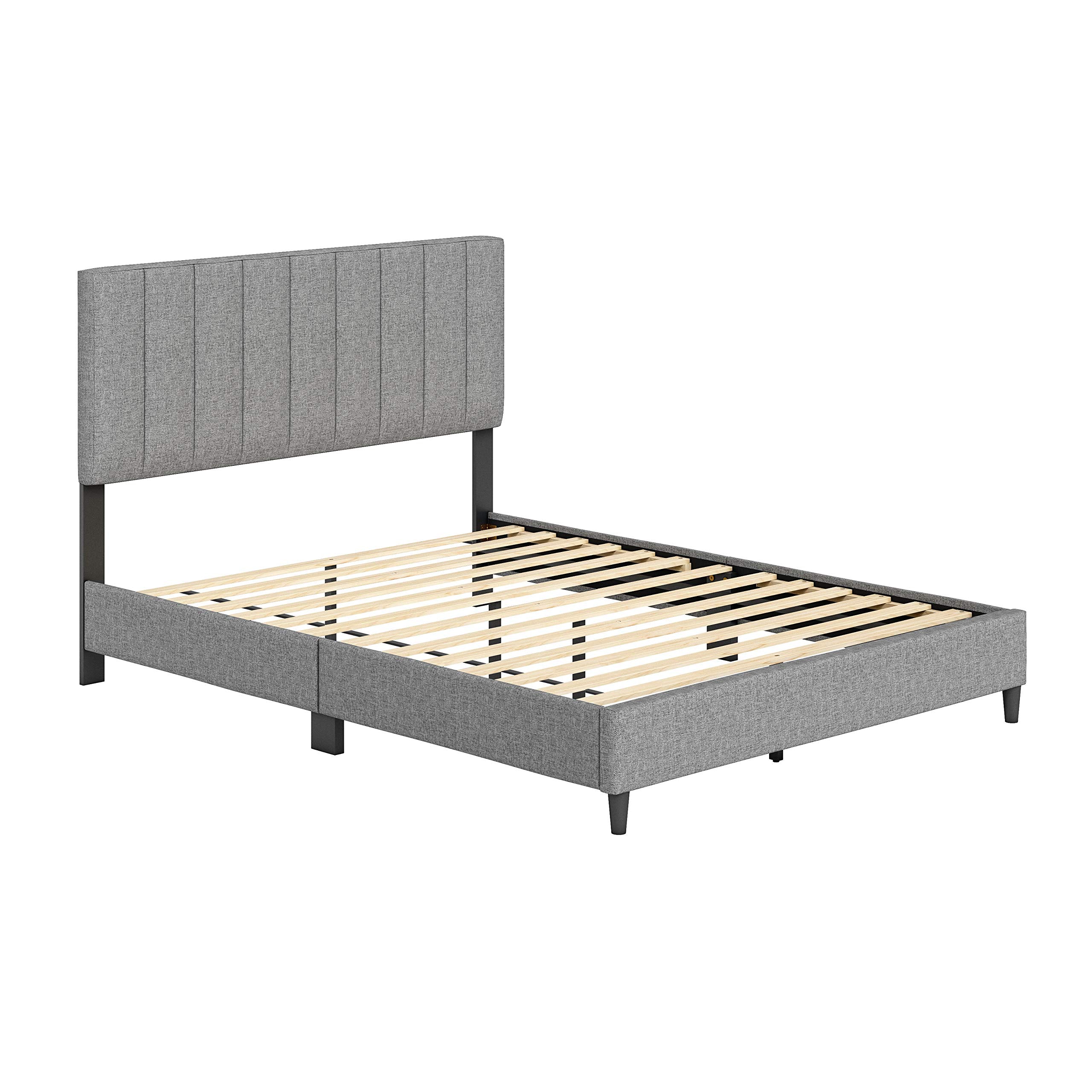 Boyd Sleep Leah Upholstered Vertical Tufted Platform Bed Frame Mattress Foundation With Headboard And Strong Wood Slat Supports: Linen, Grey, King (Lhgr971Ek)