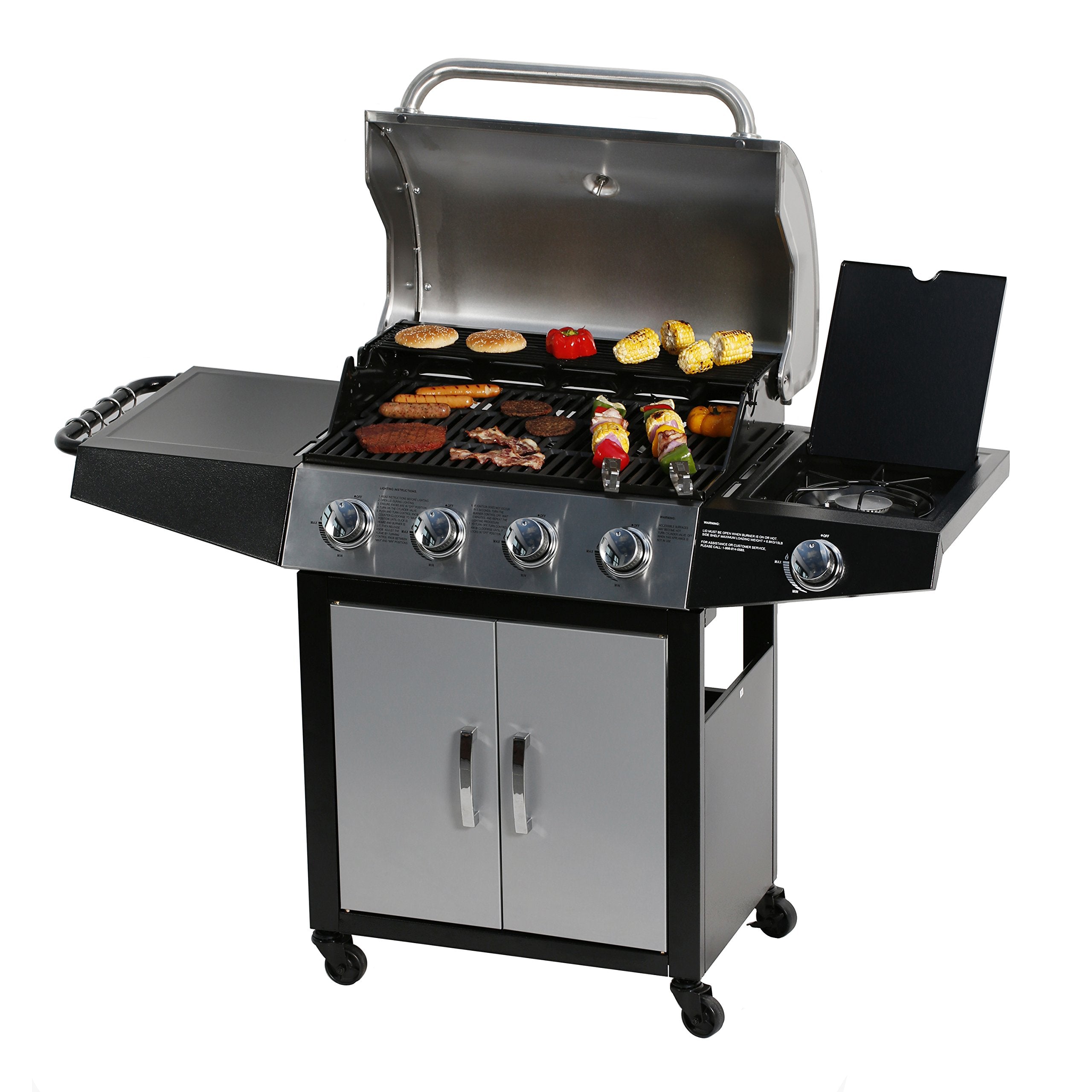 Master Cook Gas Grill, Bbq 4-Burner Cabinet Style Grill Propane With Side Burner, Stainless Steel