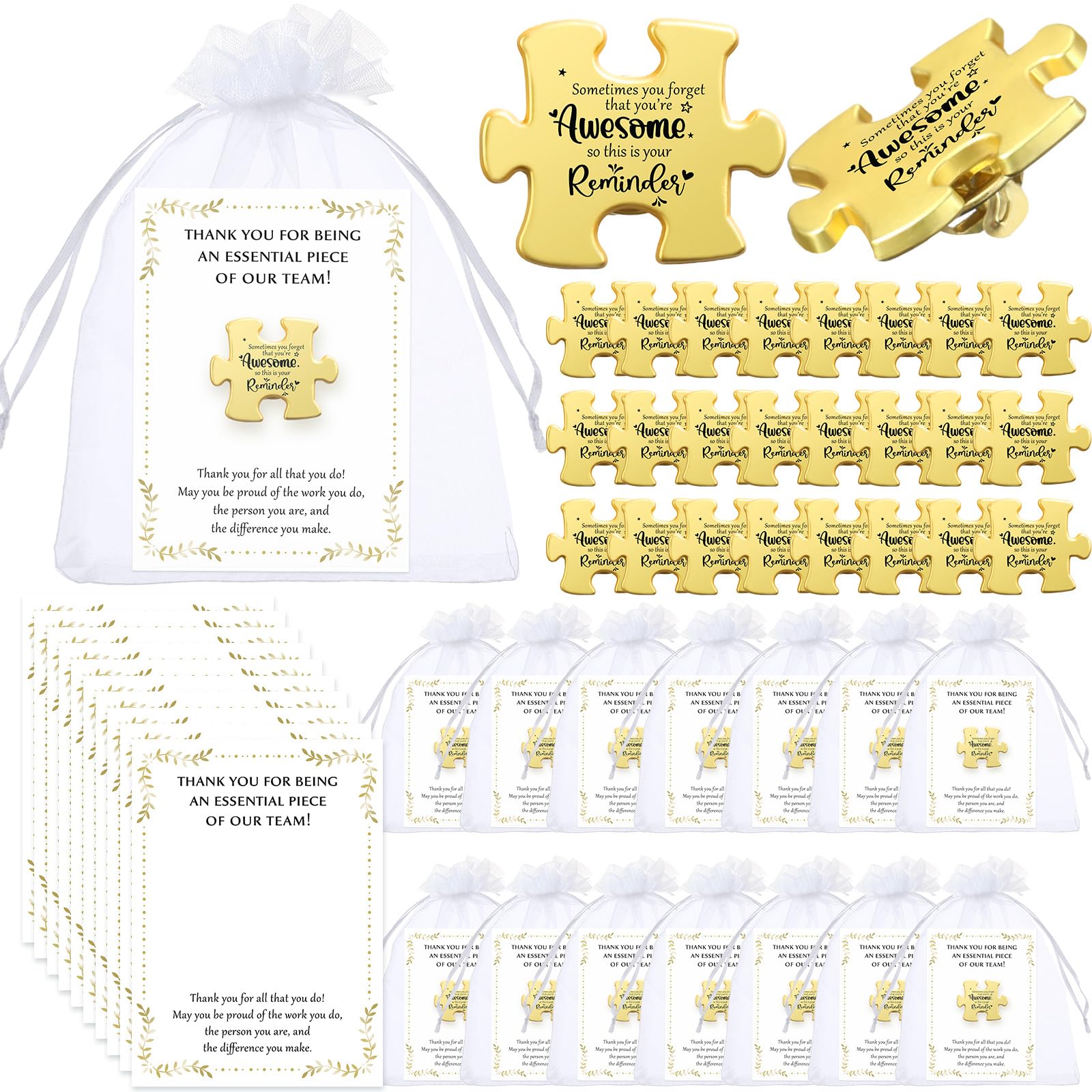 Solsew Christmas Employee Appreciation Gifts Puzzle Piece Lapel Pin Inspirational Thank You Cards for Team Coworker Staff(72 Set