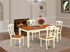 East West Furniture NIKE5-WHI-W 5 Piece Dinette Set for 4 Includes a Rectangle Room Table with Butterfly Leaf and 4 Dining Chairs, 36x66 Inch, Buttermilk & Cherry