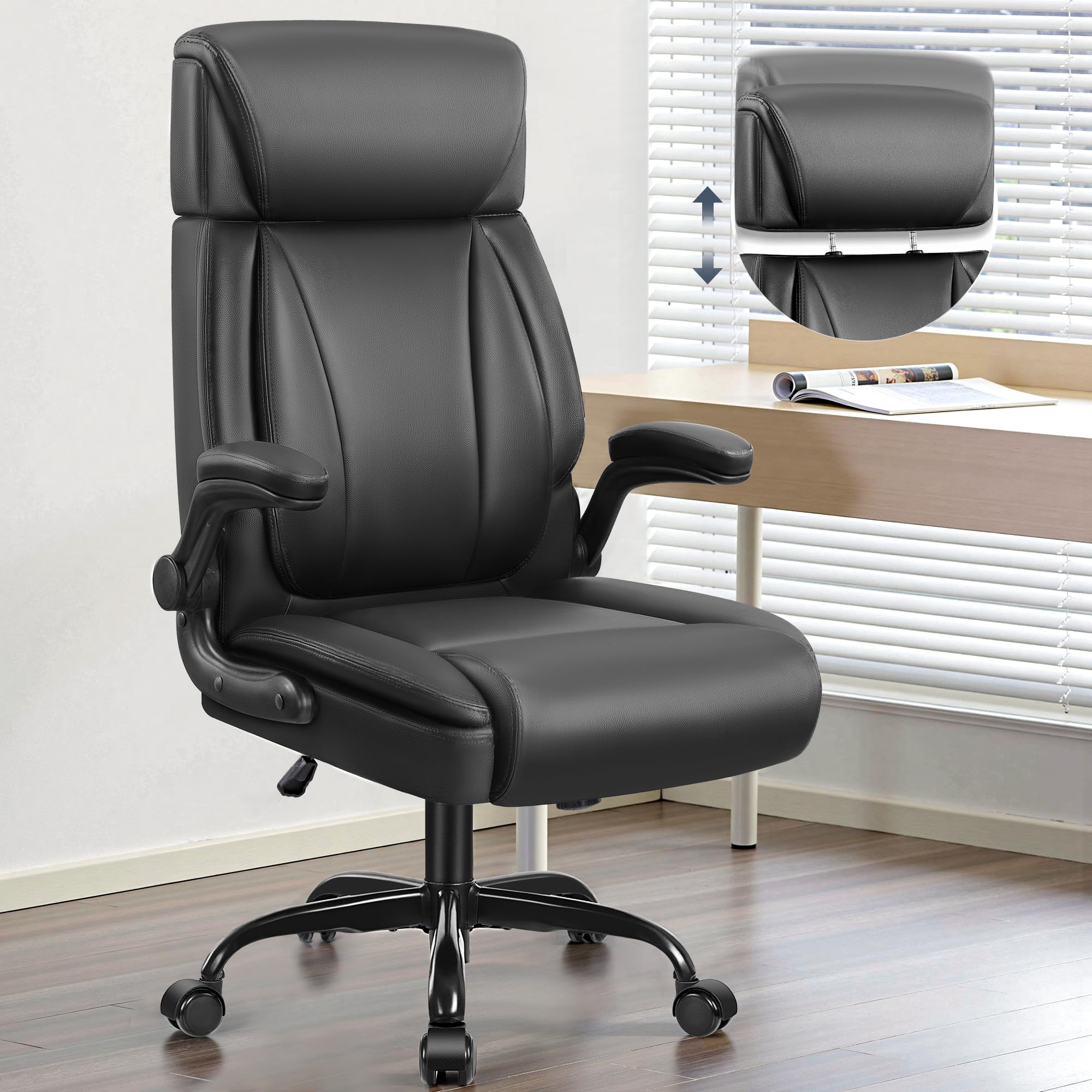 Bestglory Leather Office Chair, Big And Tall Office Chair Executive Breathable Pu Computer Chairs With Lumbar Support, High Back