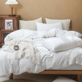 Fossa Duvet Cover Set 100% Washed Cotton Linen Feel Super Soft Breathable Cozy 3 Pieces Bedding Sets Solid Bright White King
