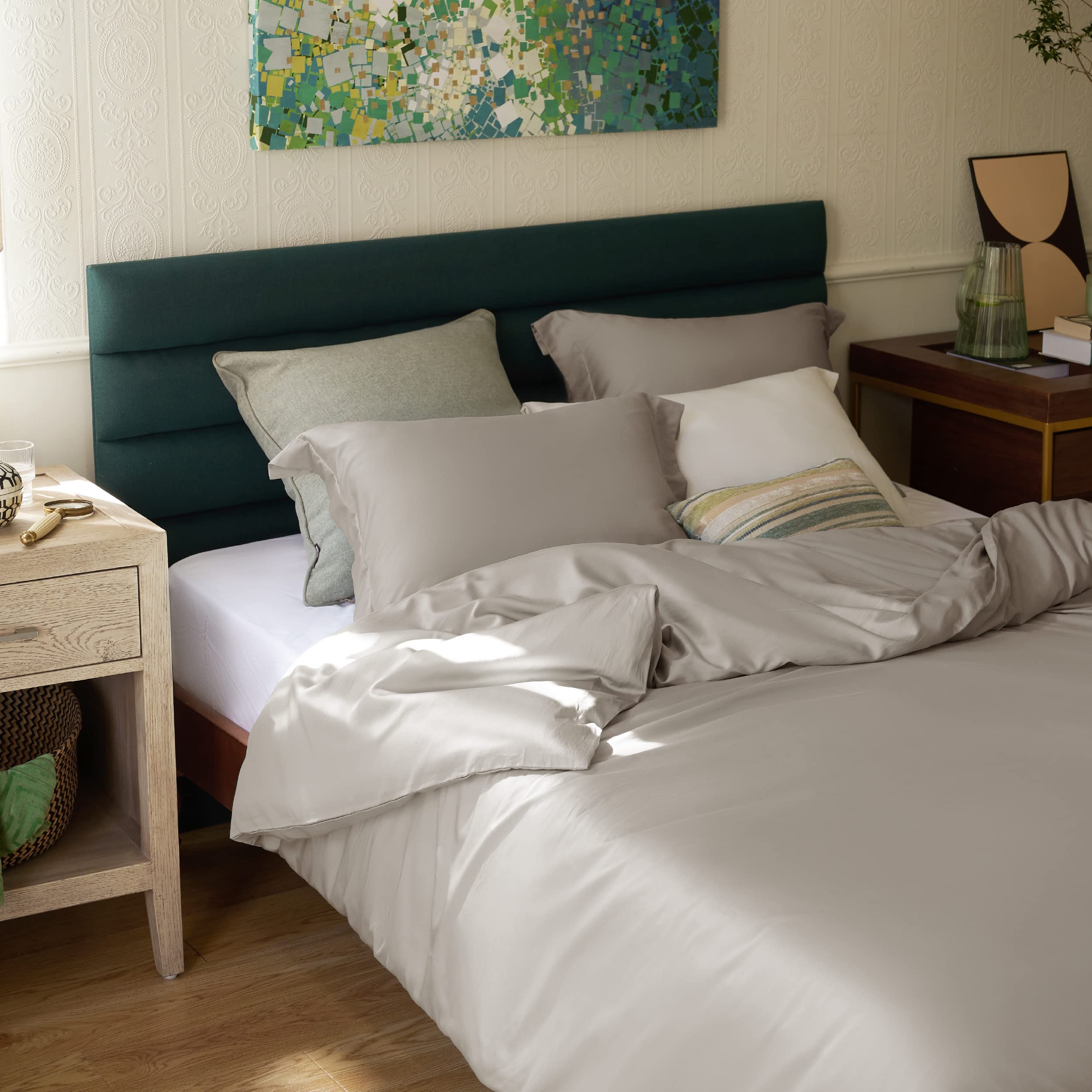 Bedsure Cooling Duvet Cover Queen Size - Moisture Wicking And Silky Eucalyptus Lyocell Cotton Hybrid Comforter Cover Set For Hot Sleeper - Buttery Soft And Breathable, Cooling Bedding Set, Sand