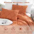 Downcool King Size Comforter Set - Burnt Orange Comforter King Size, 3 Pieces Pintuck Bedding Comforter Sets, Pinch Pleated Comf