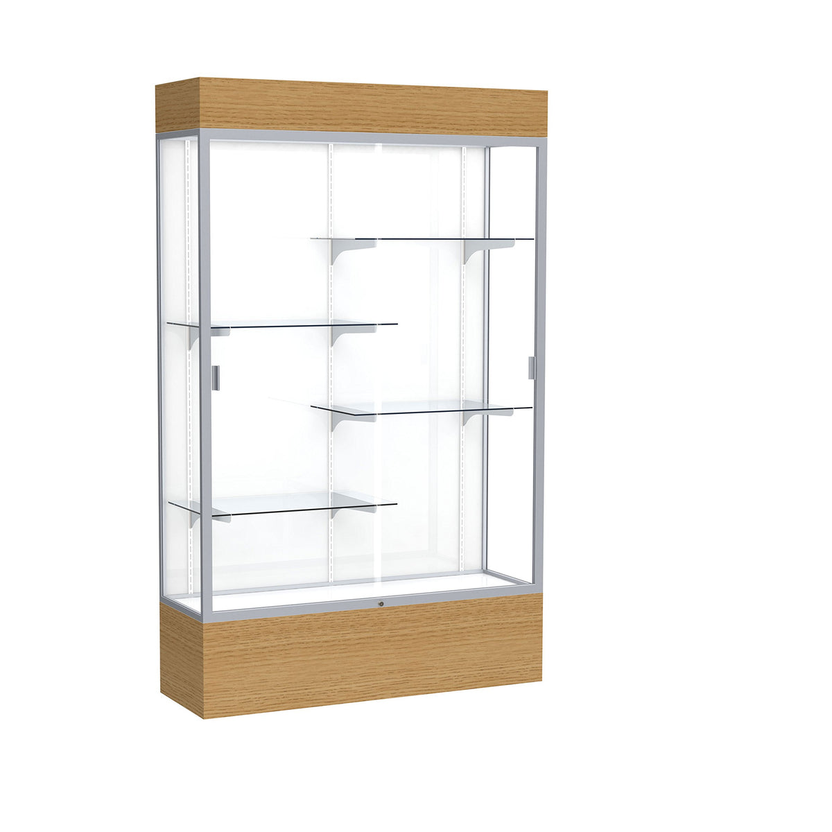 Waddell Reliant Lighted Wood Veneer Floor Display case, 48&quot;x80&quot;x16&quot;, Natural Oak/Satin Natural