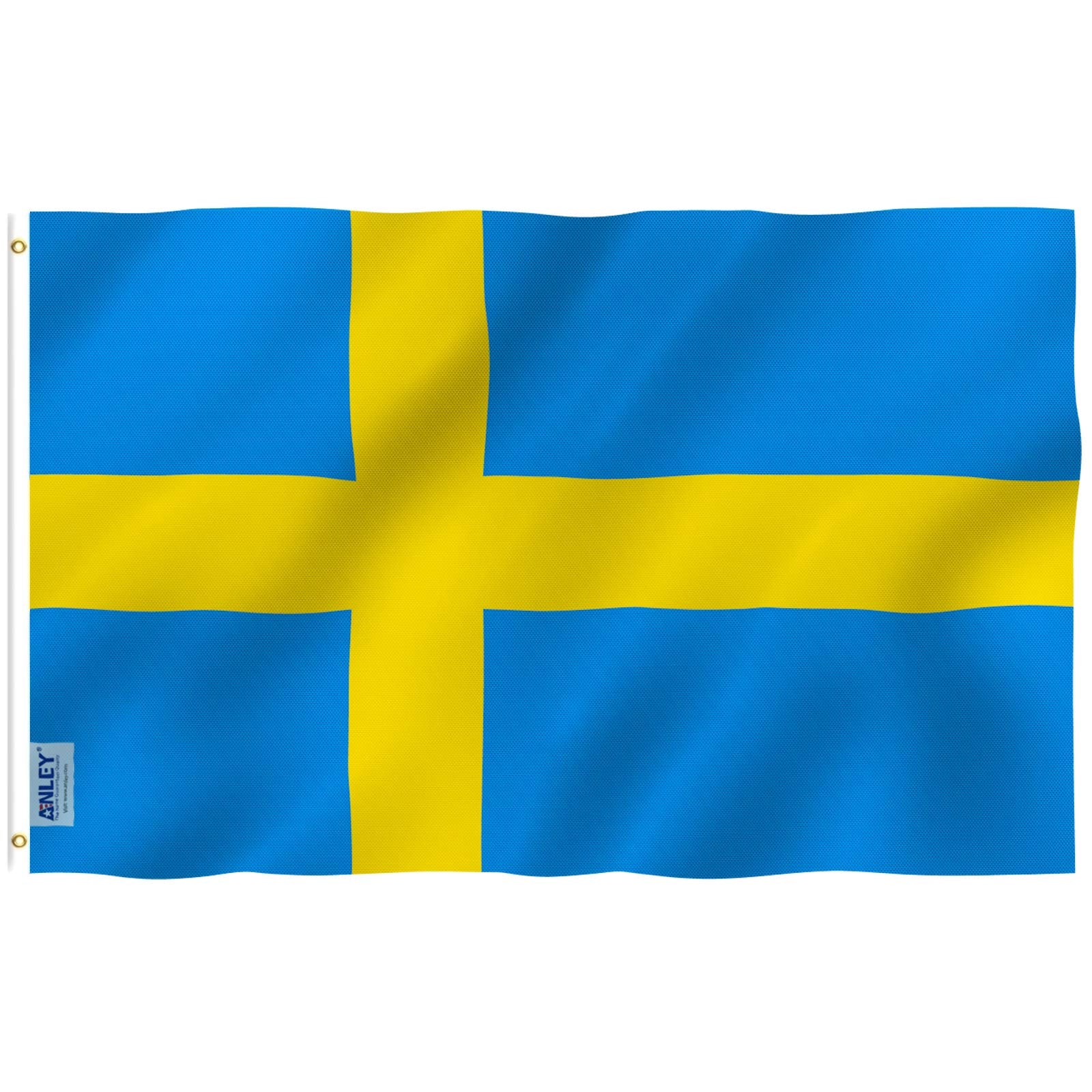 Anley Fly Breeze 3X5 Foot Sweden Flag - Vivid Color And Fade Proof - Canvas Header And Double Stitched - Swedish Banner Flags Po