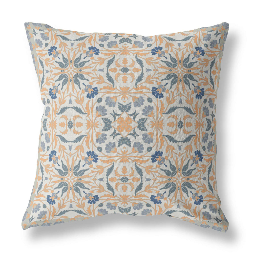 HomeRoots Gray Light Orange Broadcloth 20â€ Gray Orange Paisley Indoor Outdoor Throw Pillow