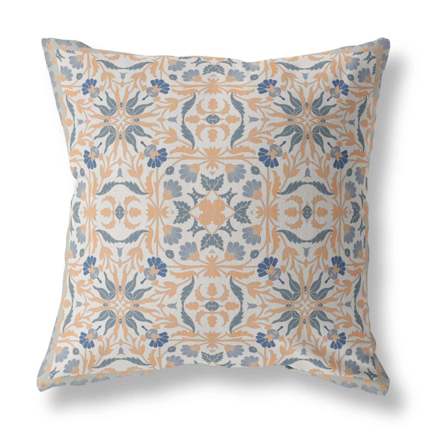 HomeRoots Gray Light Orange Broadcloth 20â€ Gray Orange Paisley Indoor Outdoor Throw Pillow